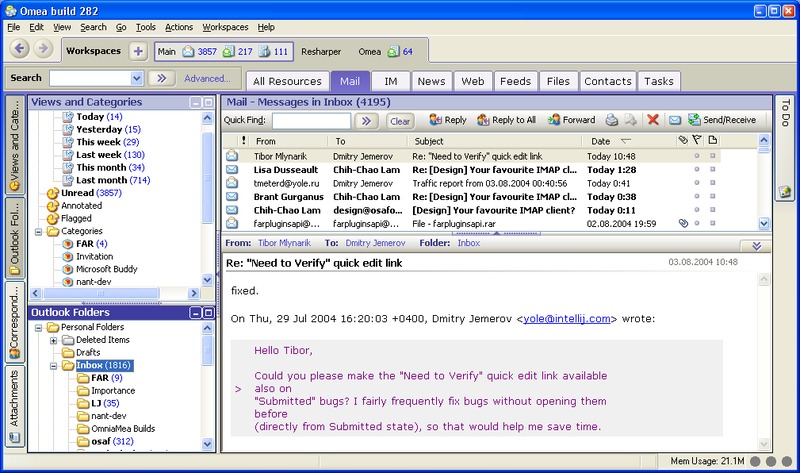 JetBrains Omea Screenshot